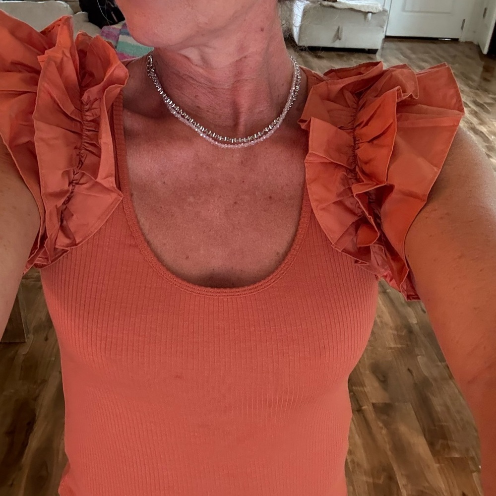 Ulla Johnson Orange Ruffled Ribbed Tank Top